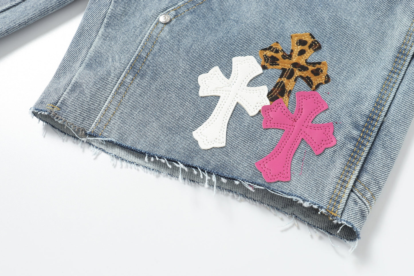 Chrome Hearts Vintage Cross Patchwork Washed Carpenter Denim Shorts 201