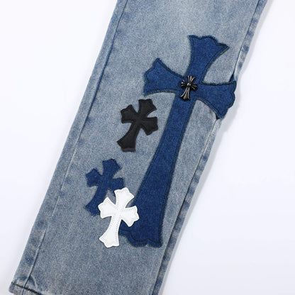 Chrome Hearts blue Silver Cross Patch Jeans