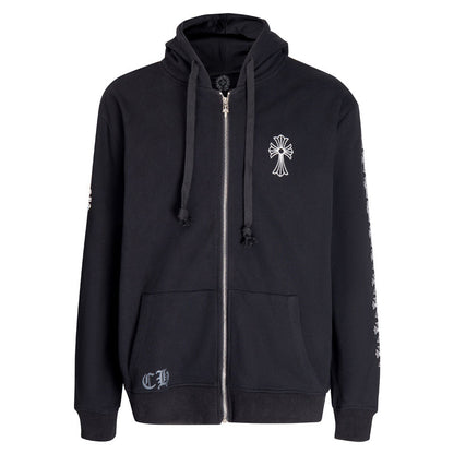 Chrome Hearts Letter Printed Long Cross Flower Arm Zipper Sweatshirt 5007