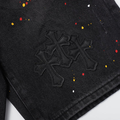 Chrome Hearts Cross Patch Embroidered & Hand-Painted Denim Shorts 9927