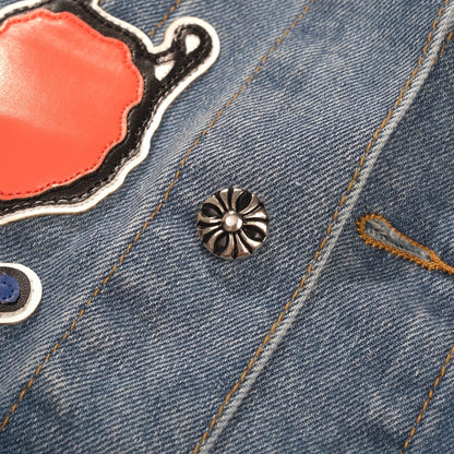 Chrome Hearts Patchwork Denim Jacket - Vintage Blue Gothic Street Jacket