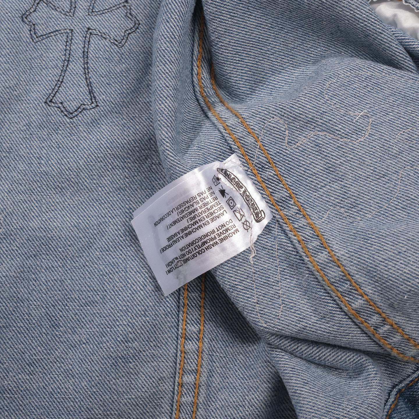 Chrome Hearts Patchwork Denim Jacket - Vintage Blue Gothic Street Jacket