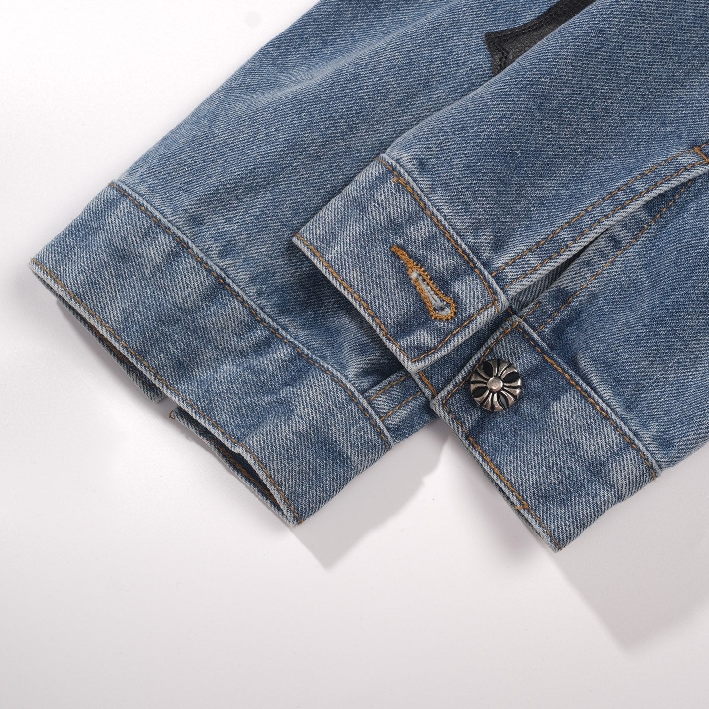 Chrome Hearts Patchwork Denim Jacket - Vintage Blue Gothic Street Jacket