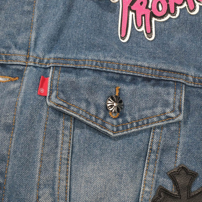 Chrome Hearts Patchwork Denim Jacket - Vintage Blue Gothic Street Jacket