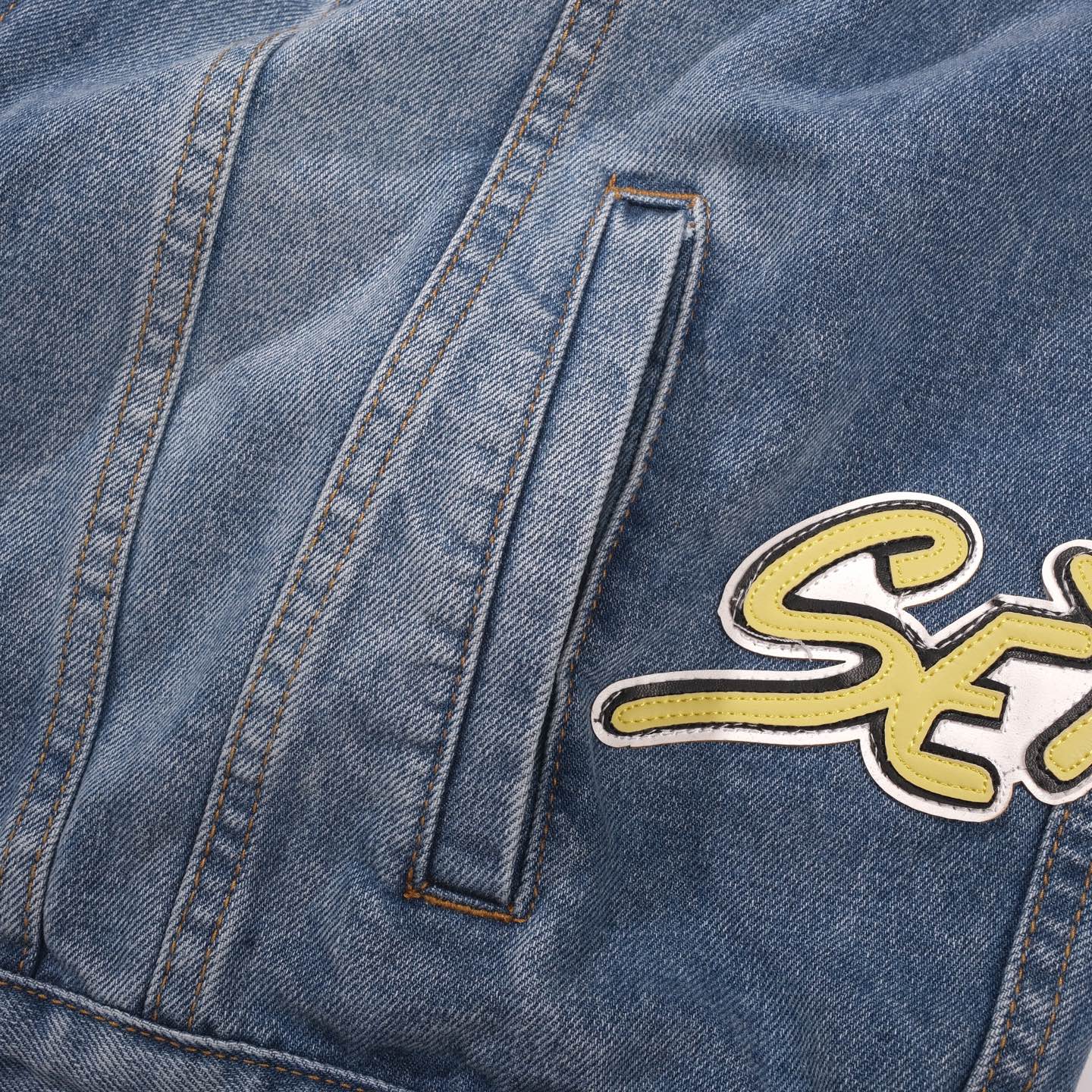 Chrome Hearts Patchwork Denim Jacket - Vintage Blue Gothic Street Jacket